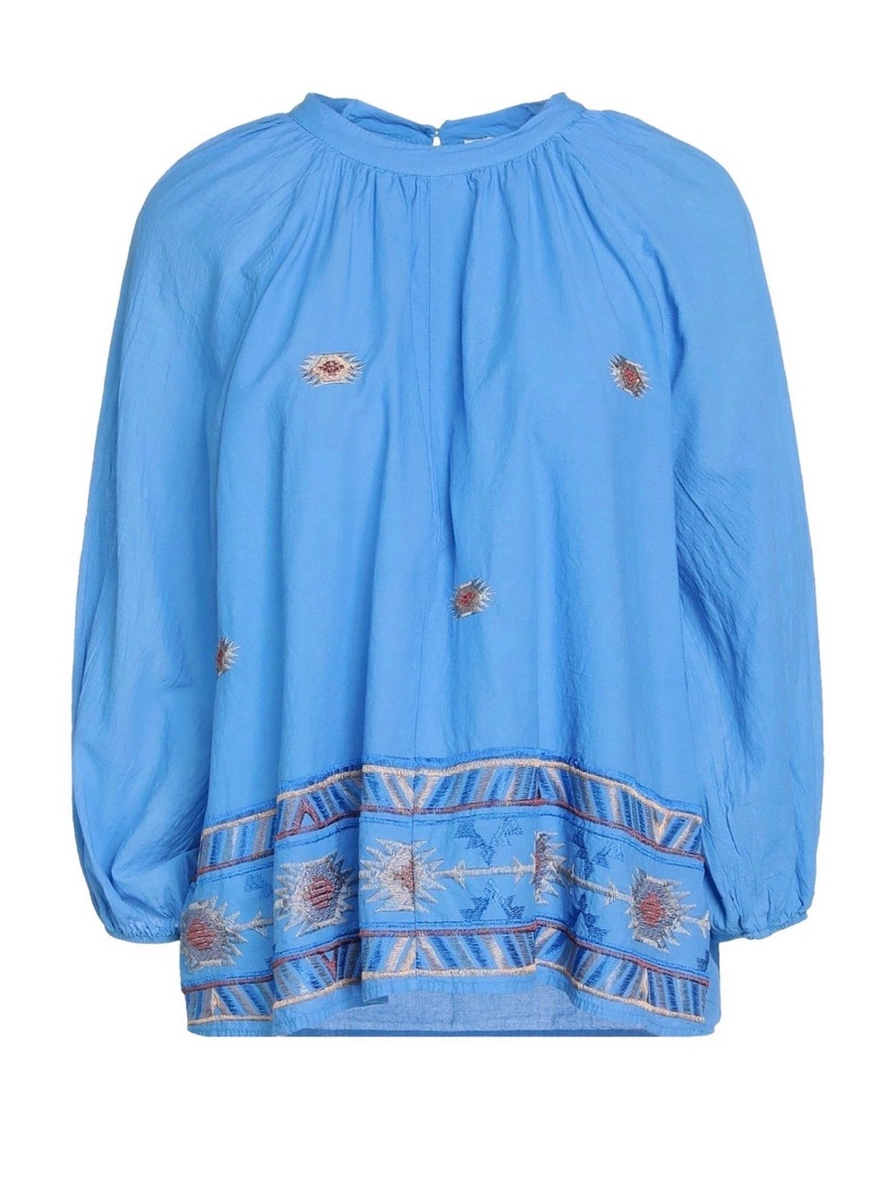 Blue Embroidered Peasant Blouse - Women Tops